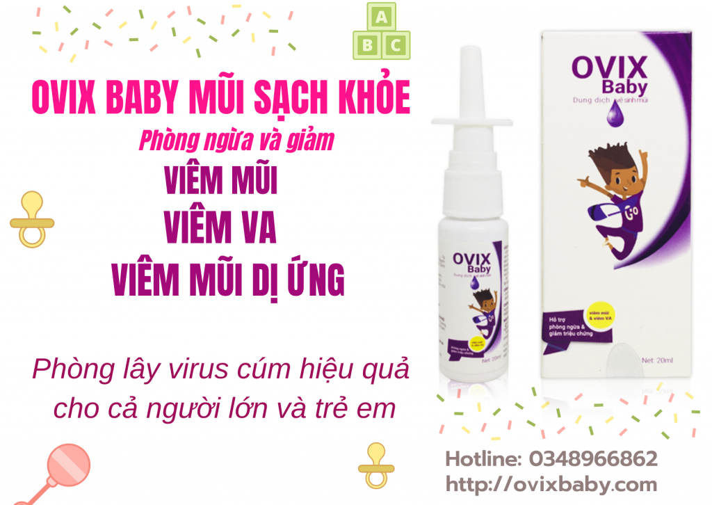 Ovix baby xịt mũi sạch khỏe phòng lây virus cúm hiệu quả giảm viêm mũi viêm VA
