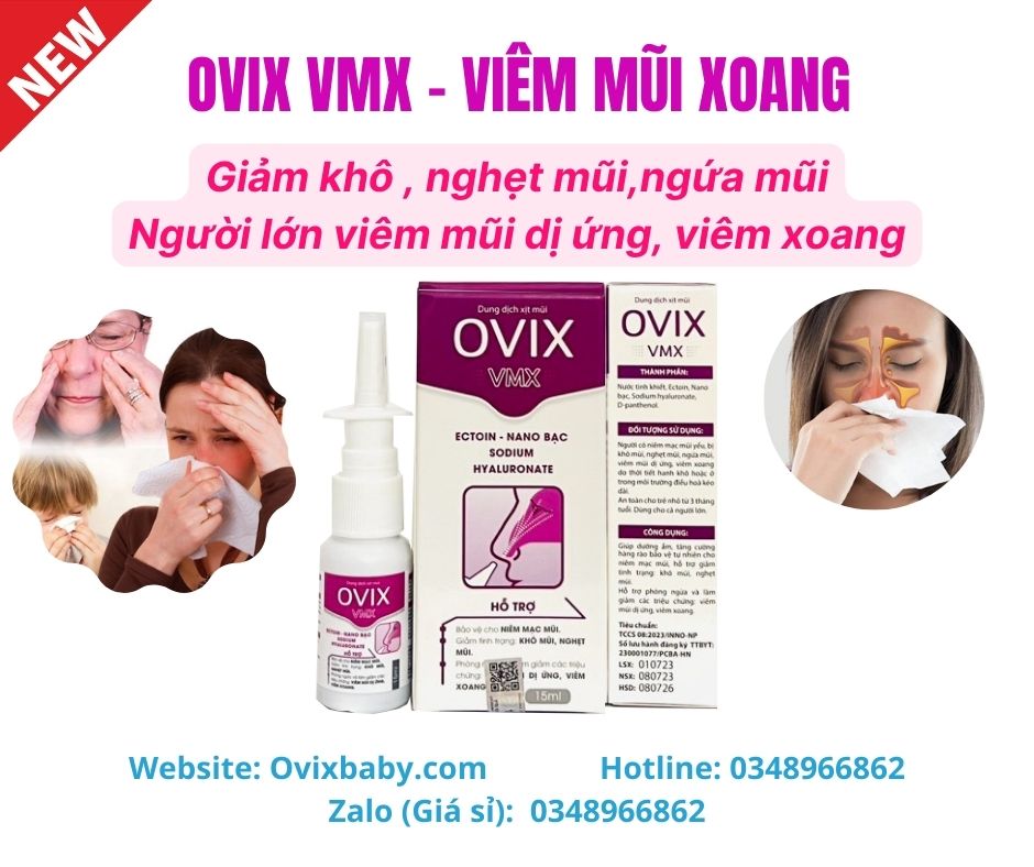 Ovix vmx viêm mũi xoang cho người lớn viêm mũi dị ứng viêm xoang, giảm nghẹt mũi ngứa mũi